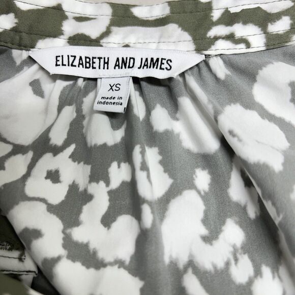 Elizabeth & James Oversize Ruffled Button Front Shirt Dress XS Sage Green Print - Picture 9 of 11